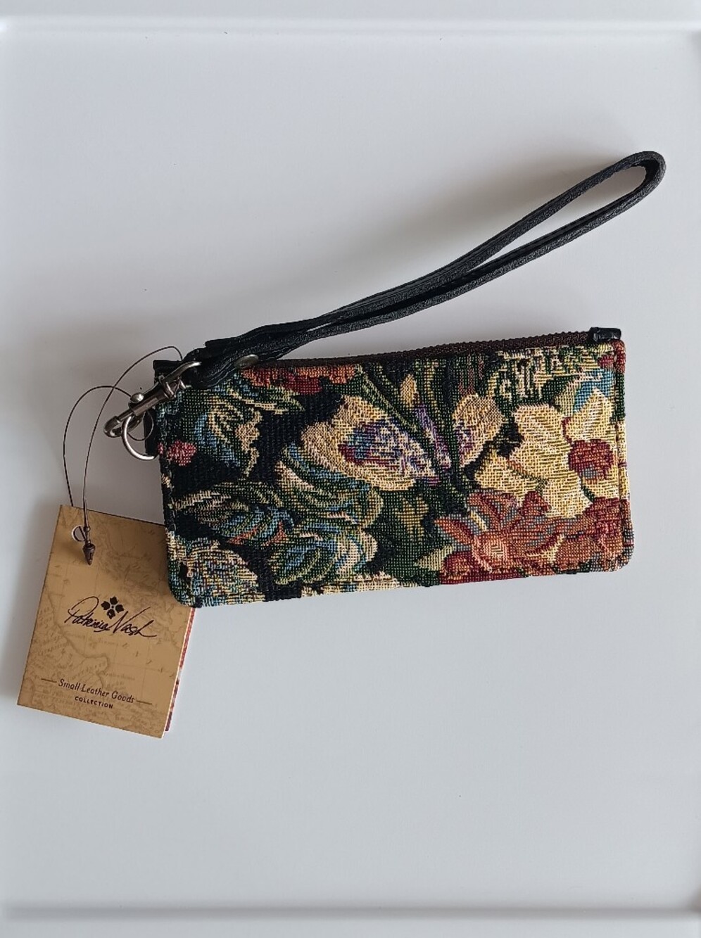 Patricia Nash Leather Woven Floral Tapestry Wristlet Card Wallet Almeria Black - Picture 12 of 12